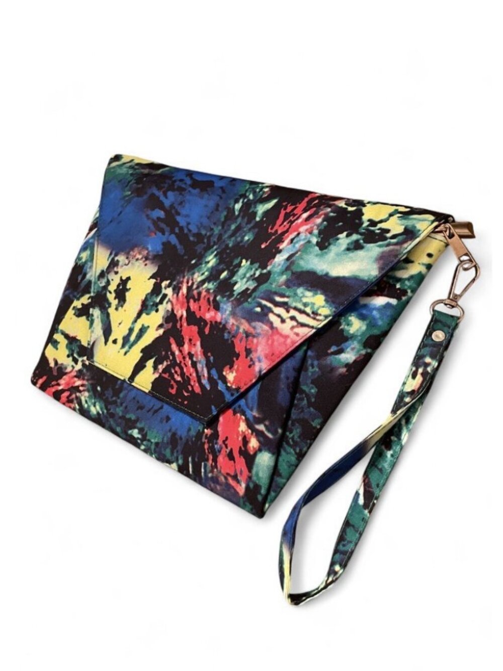 Colorful Clutch Purse with Strap Abstract Envelope Style Oversized Wristlet Art